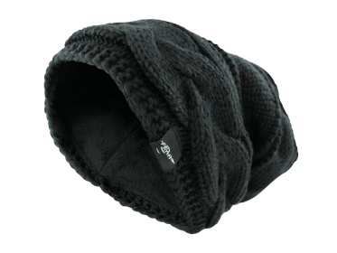 Fear0 NJ Warmest Fleece Insulated Lining Knit Cable Slouch Baggy Beanie Hat Women (Color: Black)
